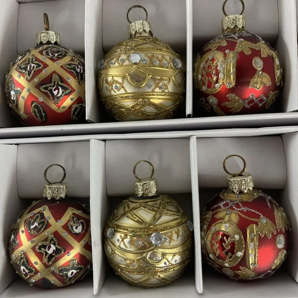 Lillian Vernon Cloisonné Type Ball Ornaments Name Card Holder 2 Boxes Of 6 Vtg